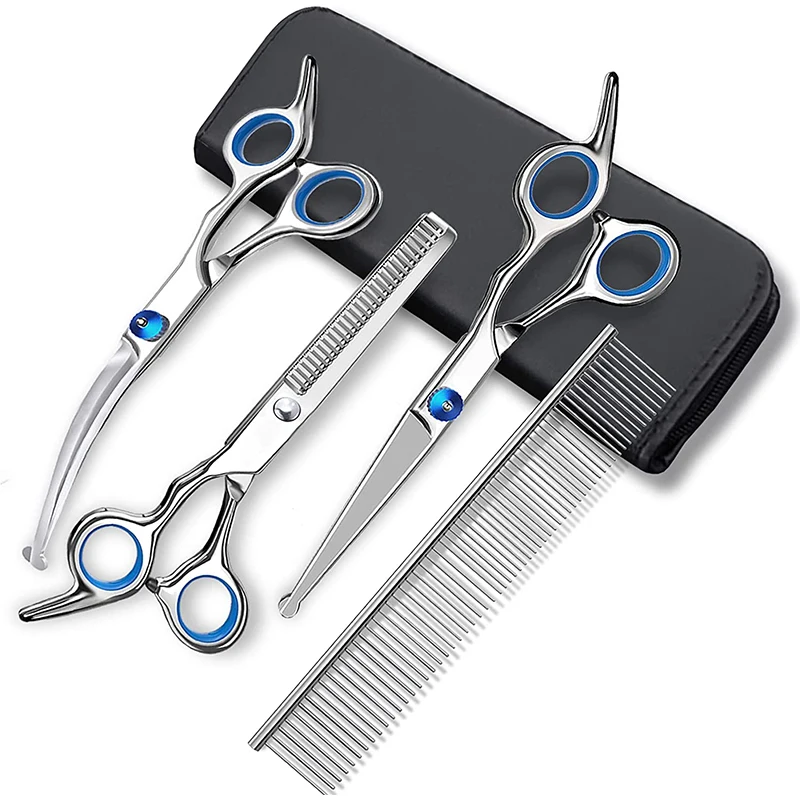 Dog Grooming Scissors Round Head Professional Stainless Steel Pet Shears Animal Cutting Portable Kit