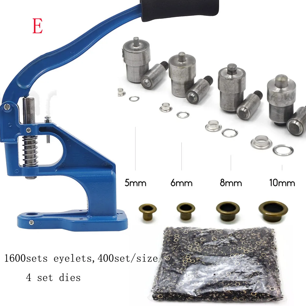 Qwork - Hand Press Heavy Duty Eyelet Grommet Machine Punch Tool Kit with 3  Dies and 1500