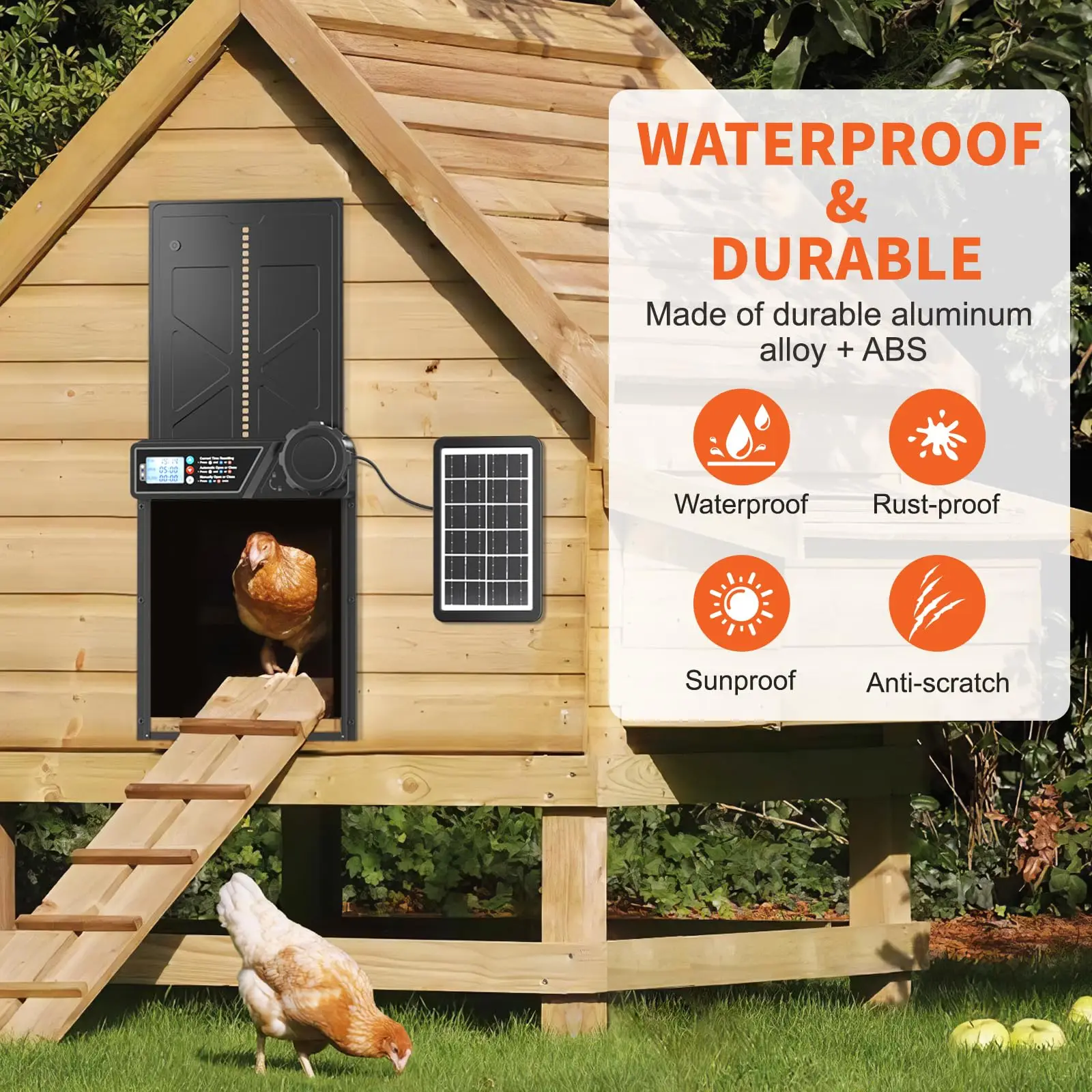Anti-Pinch Automatic Chicken Coop Door with Timer Solar Chicken Coop Door Durable Aluminum Alloy Predator Protection