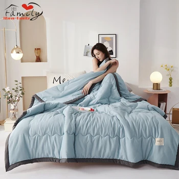 봄 여름 에어컨 이불, 세탁 코튼 던지기 담요, 퀼팅 얇은 이불, 쿨링 이불, 단색