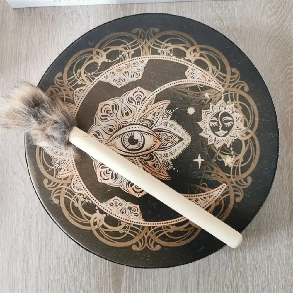 25cm Sound Healing Tool Faux Sheepskin Drumhead Percussion Musical Instrument Lunar Eclipse Shaman Drum Alchemical Moon Style