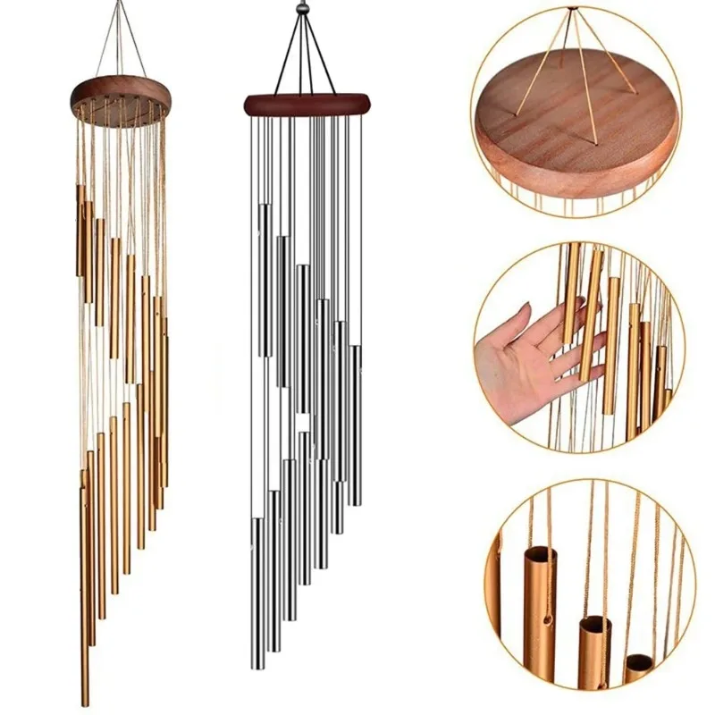 12 Tubes Aluminum Alloy Wind Chimes with Hook Gold/silver Bells for Outside Home Wedding Party Memorial Decoration Gifts
