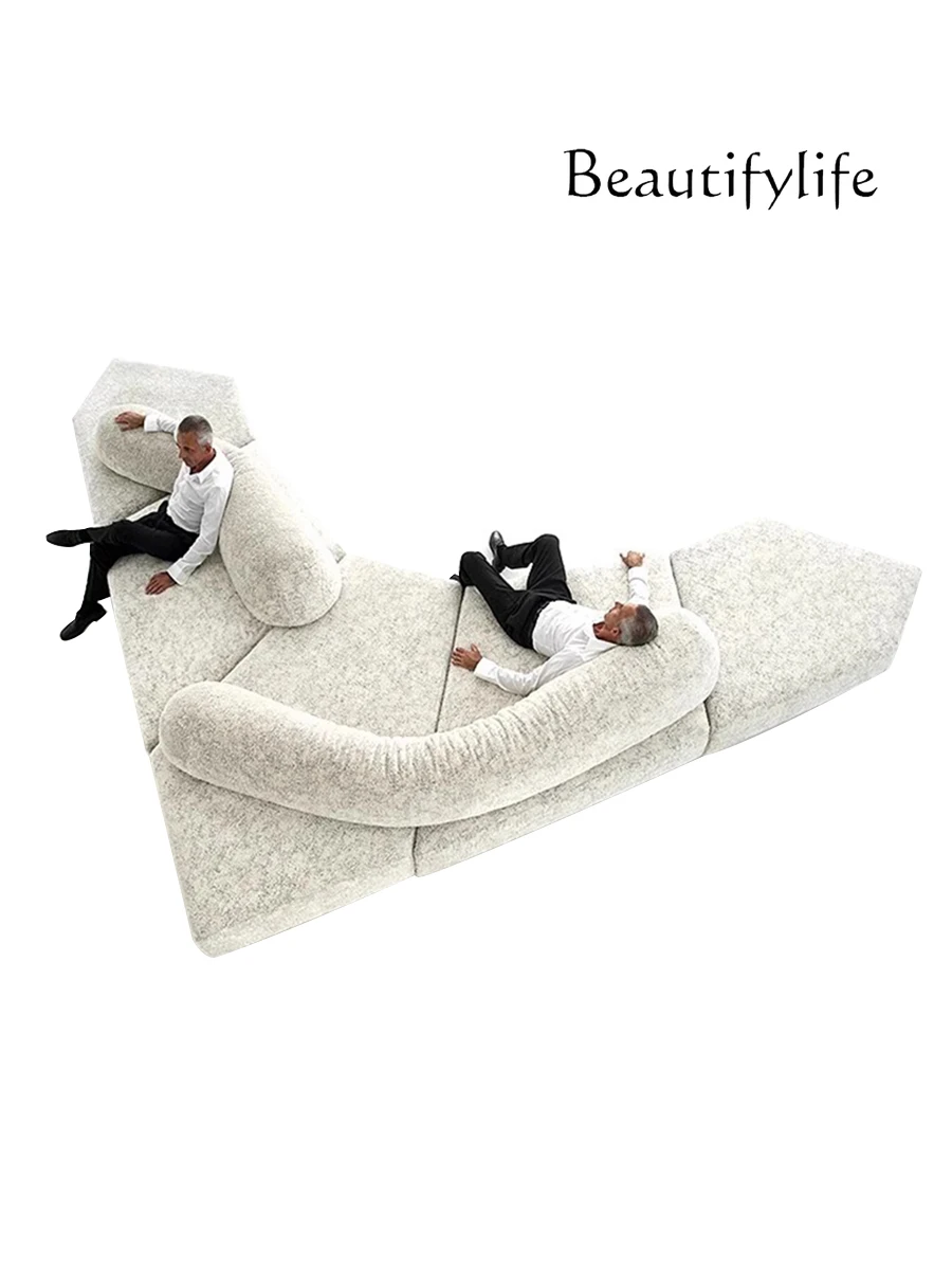 

Italian Minimalist Double-Sided Special-Shaped Fabric Sofa Light Luxury Super Deep Sitting Wide Rock Sofa Module