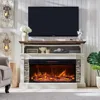 52" Electric Fireplace with Mantel, Freestanding Fireplace Heater TV Stand with 36" 3-Side Glass Insert for TVs 2