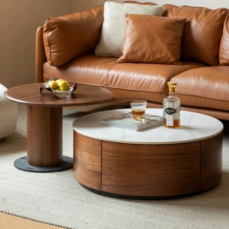 zx無垢材コーヒーテーブルシンプルな石プレートラウンドティーテーブル