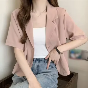 Summer Blazers Classic Women Simple Leisure Loose Korean Style Youth Single Breasted Slight Strech Comfortable Solid Color Tops - Image 3