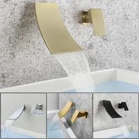 SKOWLL Waterfall Bathtub Faucet Wall Mount Bathroom Tub Faucet 2 Hole Vanity Sink Mixer Tap, Brushed Gold SK-3303 1