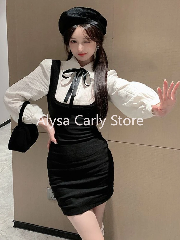 韓國☆可愛い[SOFTTHUMBNAIL]Anna 57, Casual Attire - Multi 2023 Autumn Fake Two Dress Women Sexy Korean Elegant Party