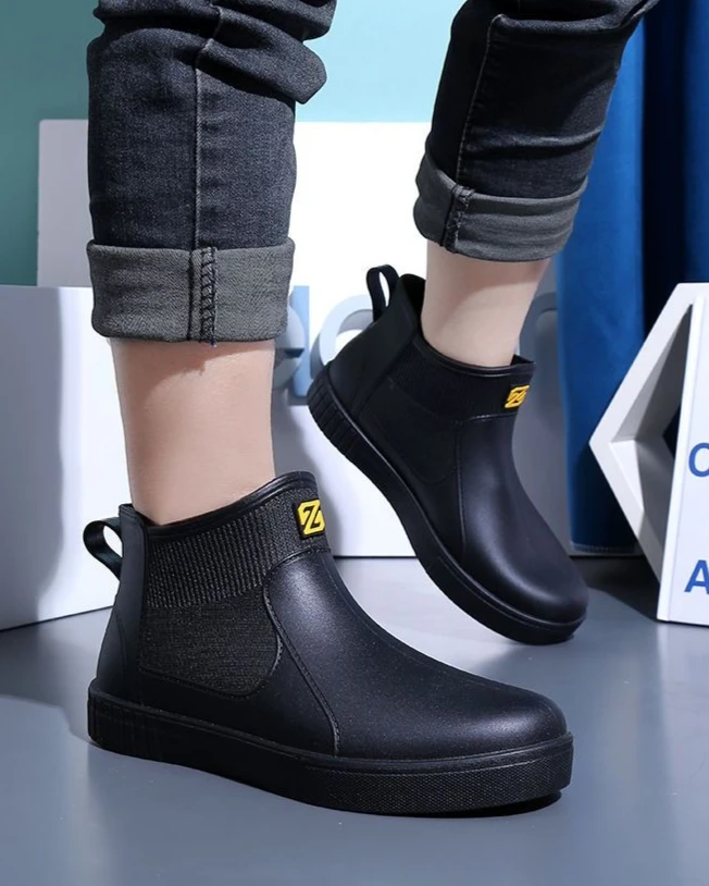 Men's Thick Platform PVC Rain Boots, Waterproof & Non-Slip, For Work & Students_voghion.com