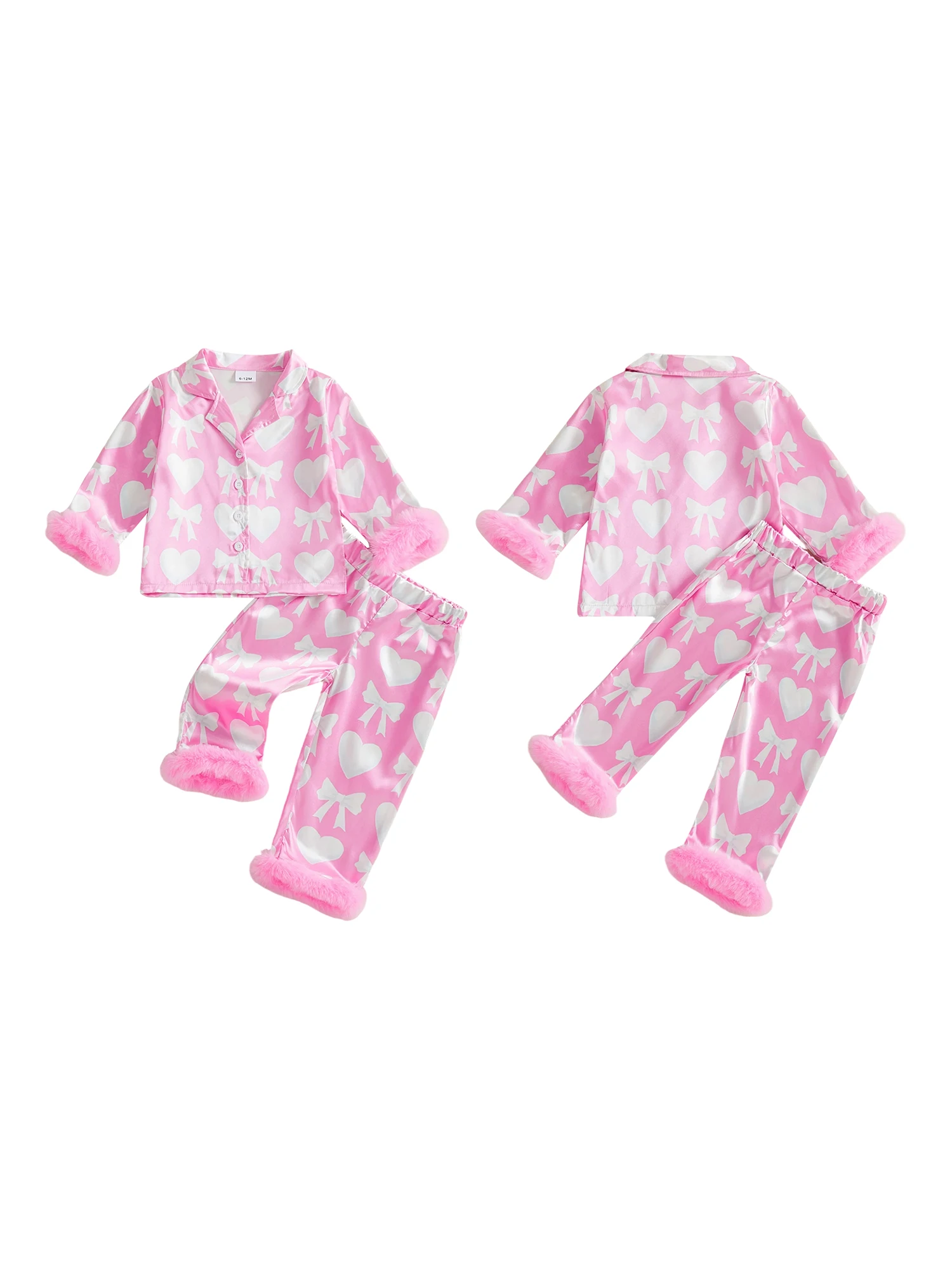 Romantic Valentine s Day Women s Satin Pajama Set with Heart Print Long Sleeve Top and Elastic Waist Pants for Cozy Sleepwear