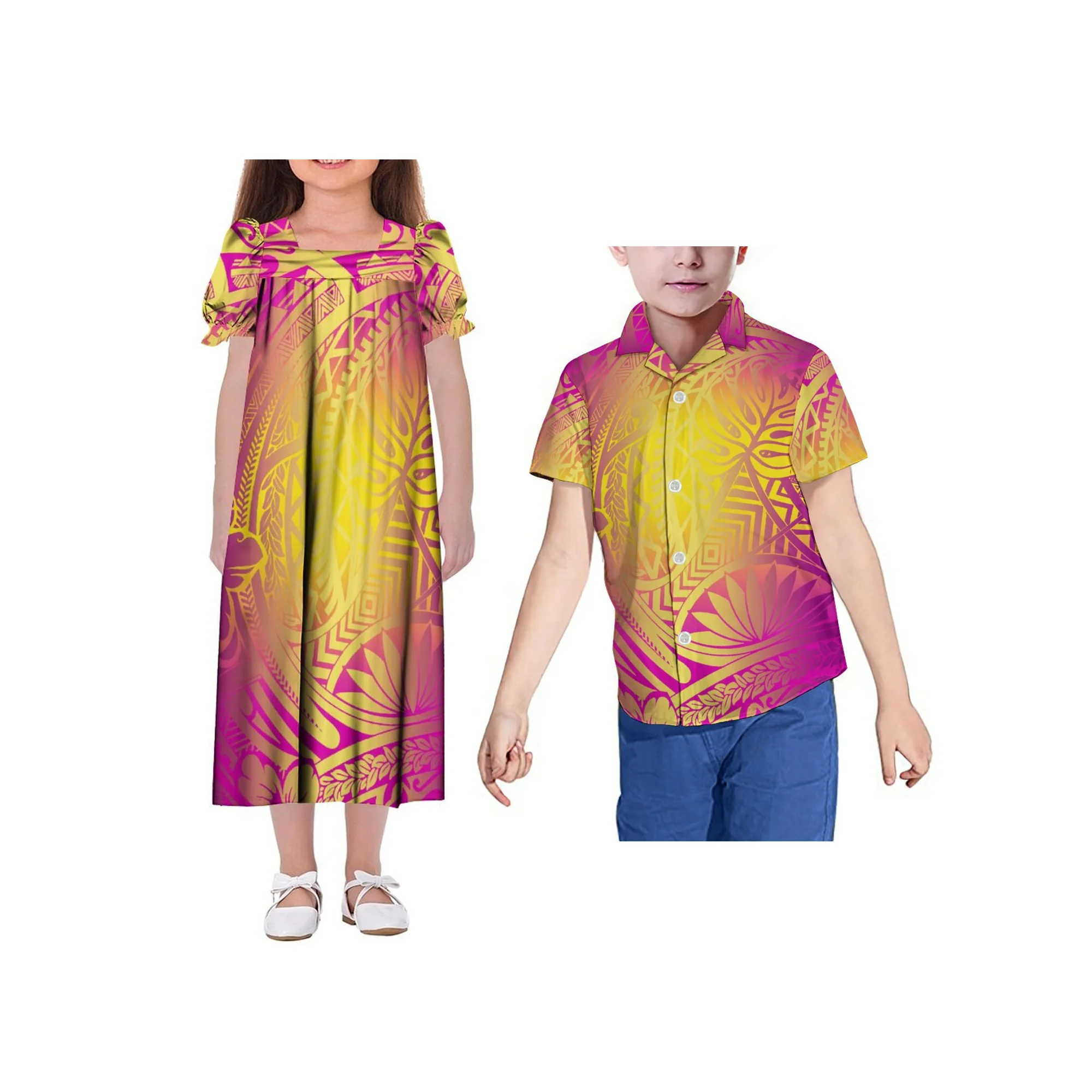 Polynesian girl Mumu New Dress Banquet Casual Summer Puffed Sleeve Long Dress Custom