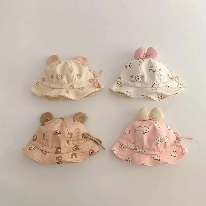 Cartoon Baby Bucket Hat Cute Rabbit Bear Print Toddler Fisherman Cap Spring Autumn Cotton Kids Boy Girl Basin Hats