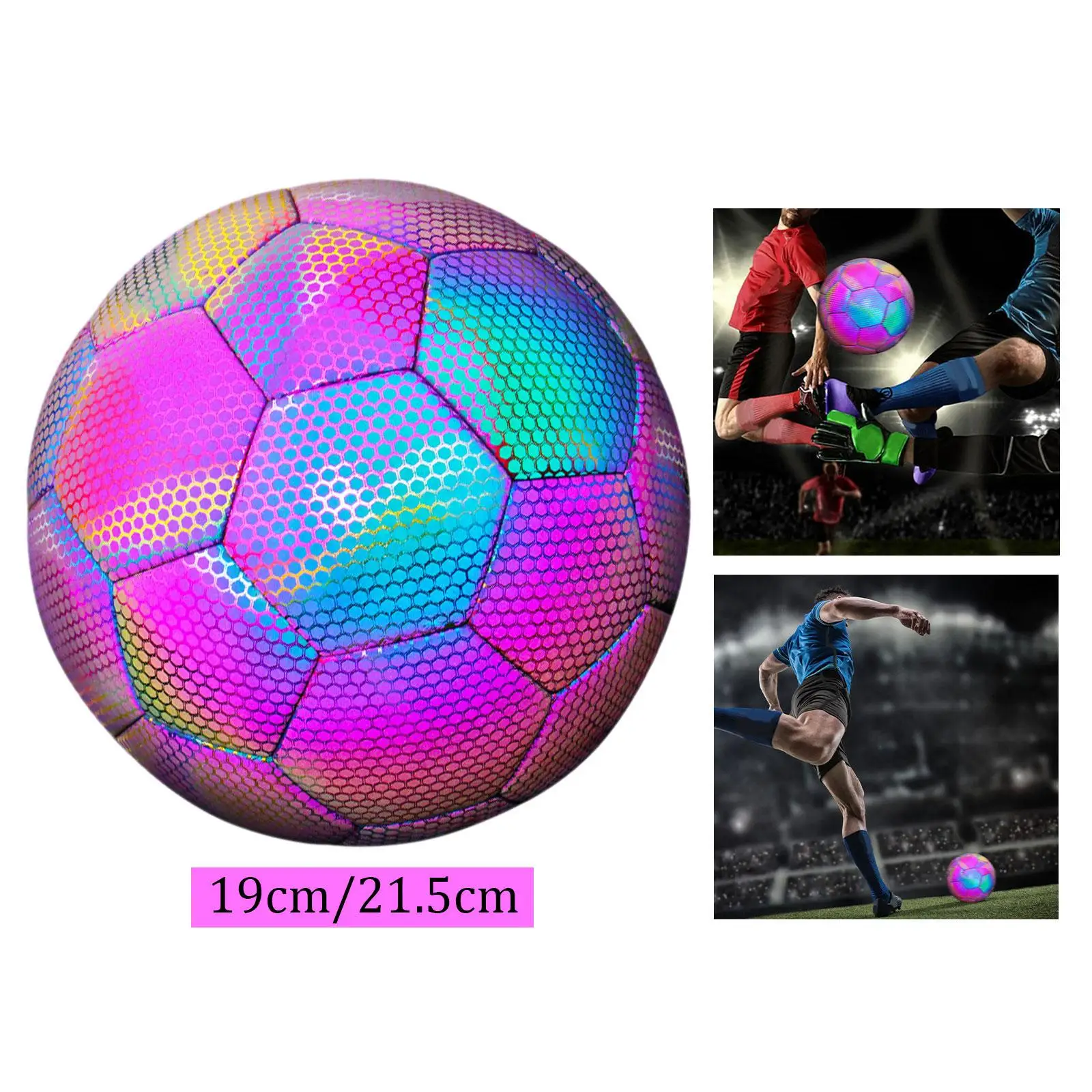 Soccer Ball Reflective Holographic Teens PU Leather Football Outdoors Sports