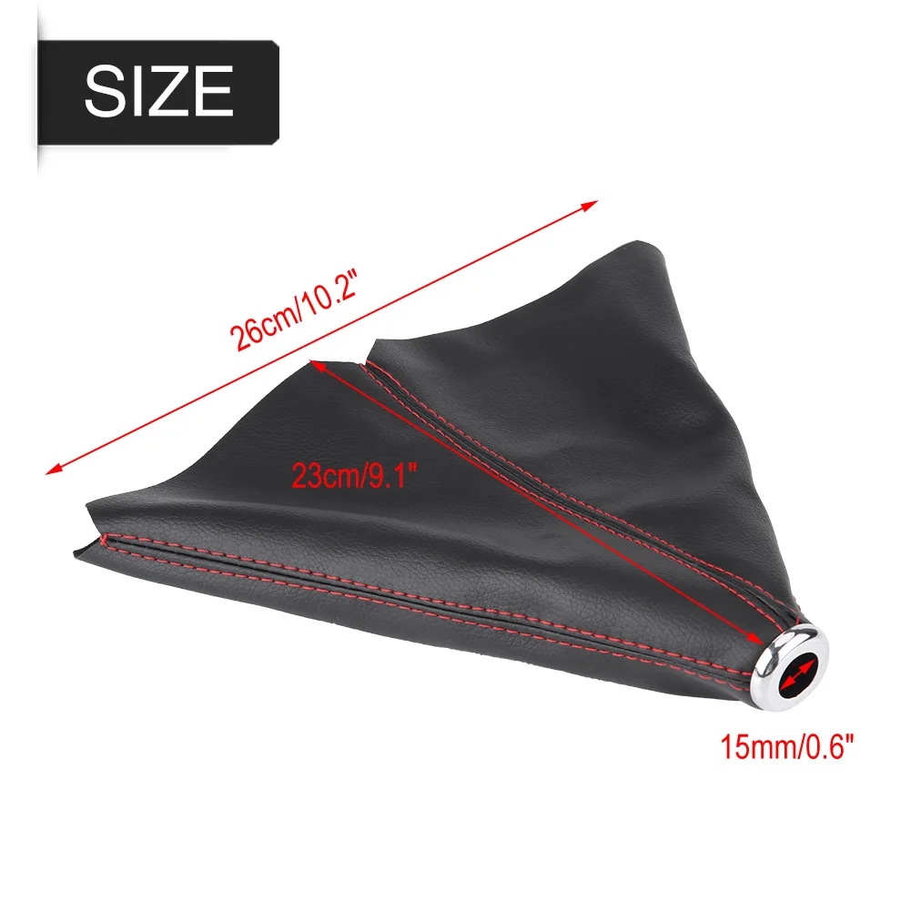 Universal Black PU Leather Gear Knob Cover with Red Stitching