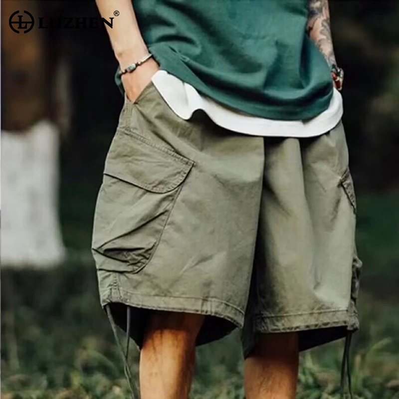 

Свободные однотонные мужские шорты LUZHEN со шнуровкой, бесплатная доставка LZ2277