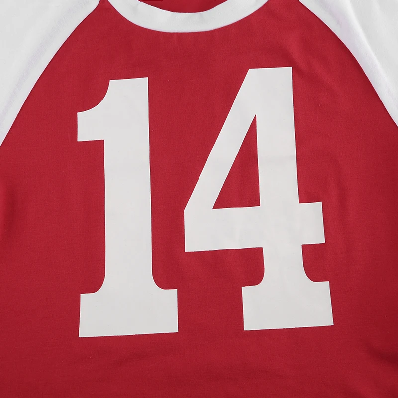 Christmas American Retro Casual Tee Contrast Patchwork Letter Print Sporty Football Jersey O Neck Short Sleeve Summer Crop Tops