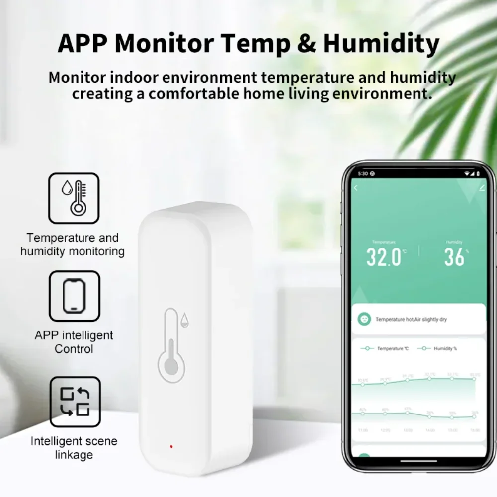 WiFi Smart Home Temperature and Humidity Sensor with App Remote Alarm