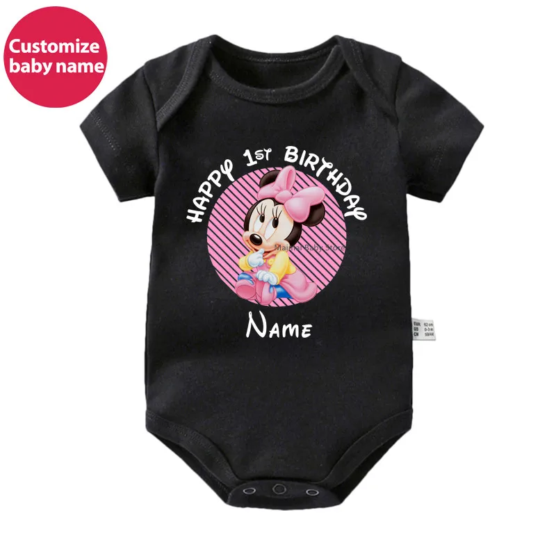 New Custom Name Baby Boys Girls Bodysuits Personalised Happy 1st Birthday Mickey Minnie Mouse Infant Birthday Rompers Gifts 4