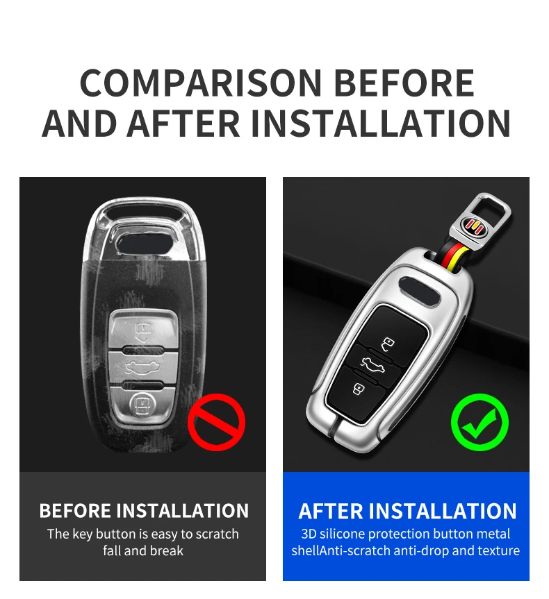 Custodia/cover per Chiave/telecomando in lega per Audi A1 A3 A4 A5 A6 A7 A8 Quattro Q3 Q5 Q7 2009-2015 accessori - S028770e2c0fe47df87a0a5f7268d597f1