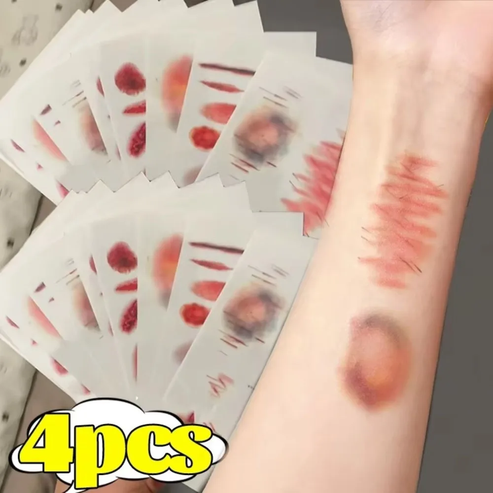 1/4PCS Waterproof Wound Bruising Temporary Tattoos Lasting Realistic Cosplay Arm Ankle Scar Tattoo Stickers 3D