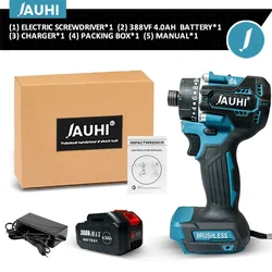 JAUHI High-Torque Brushless Cordless Electric Screwdriver and Drill (1 Battery-388VF)