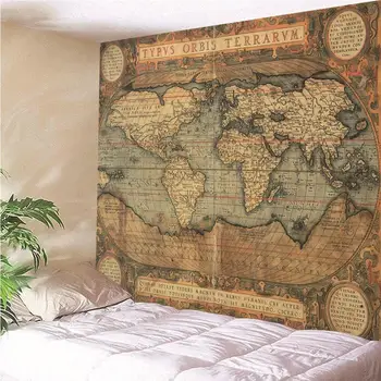 Tapisserie murale vintage carte du monde, 230x180cm, décoration d'intérieur, salon, chambre à coucher 1