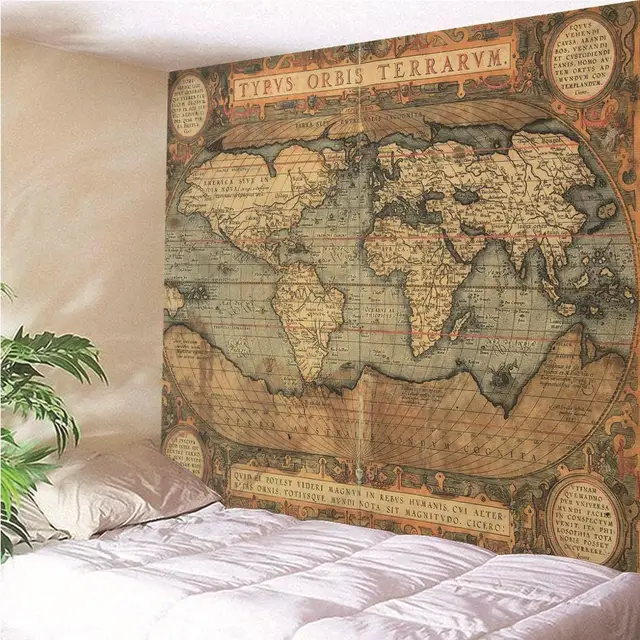 Tapisserie murale vintage carte du monde, 230x180cm, décoration d'intérieur, salon, chambre à coucher 1