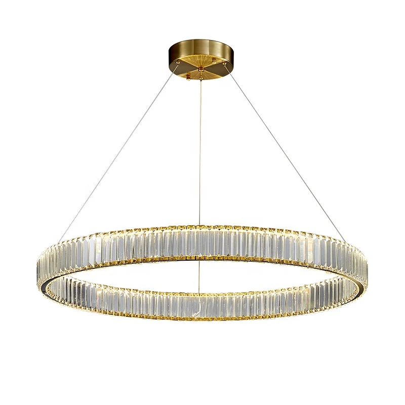 

Postmodern Crystal Chandelier factory copper round Led Strip Modern Lighting Fixture Clear Glass Pendant Lamp