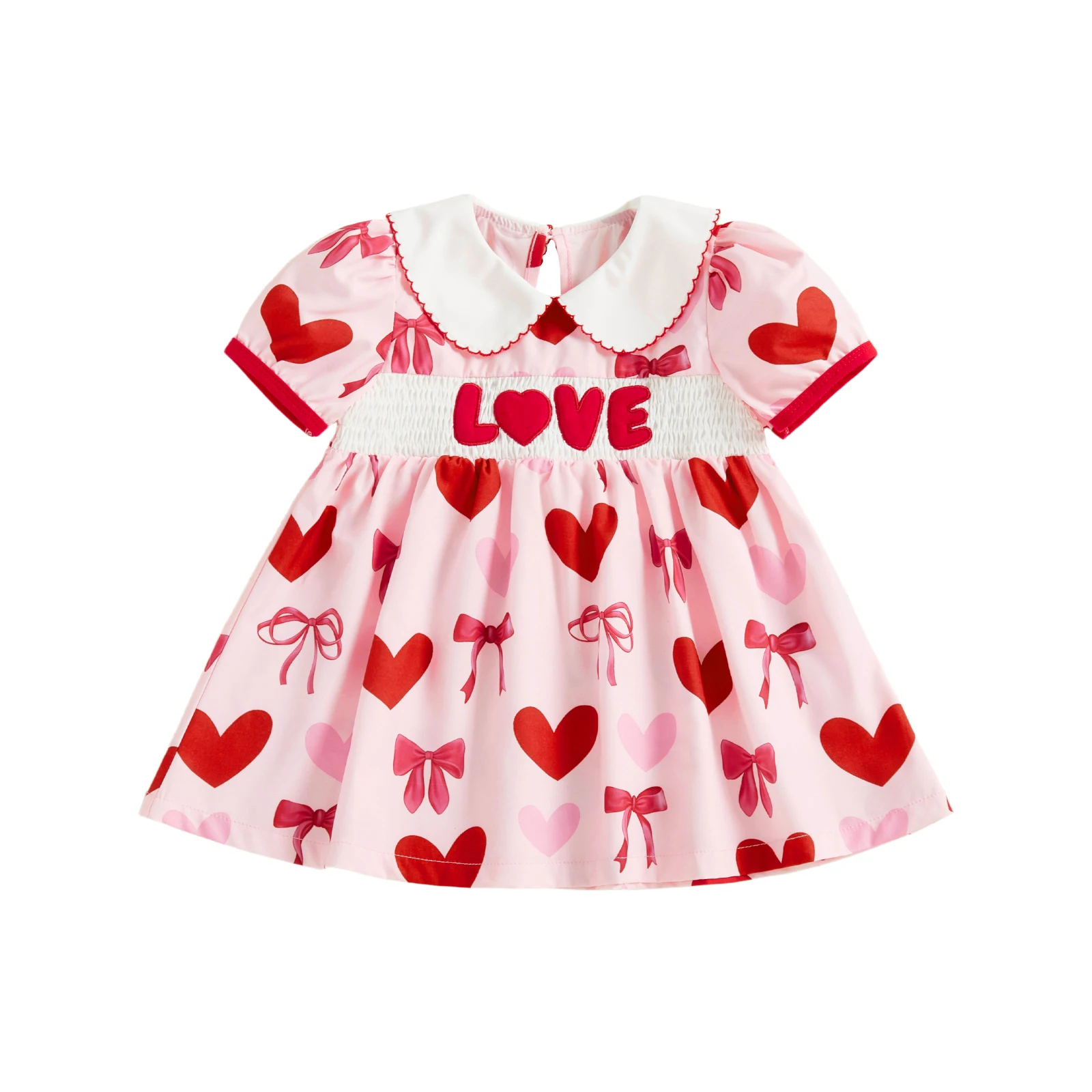 Girls Valentine s Day Dress Sleeveless Heart Print Dress with Ruffle Collar and Bow Detail Summer Party Dress for Kids