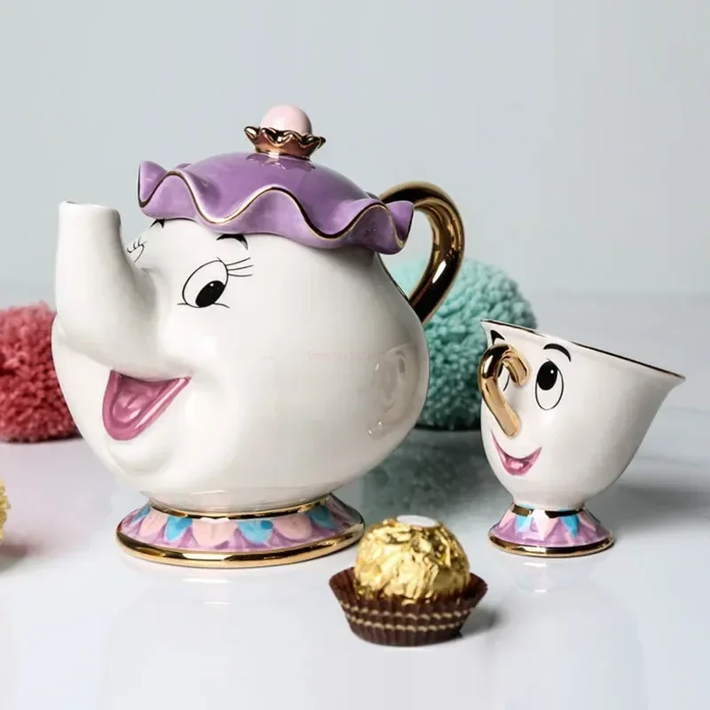 Disney Teiera Cute Cartoon Beauty And The Beast Caffettiere Mug Mrs Potts Chip Cup Tea Cup Pots One Tea Set Droshipping Desk Gif