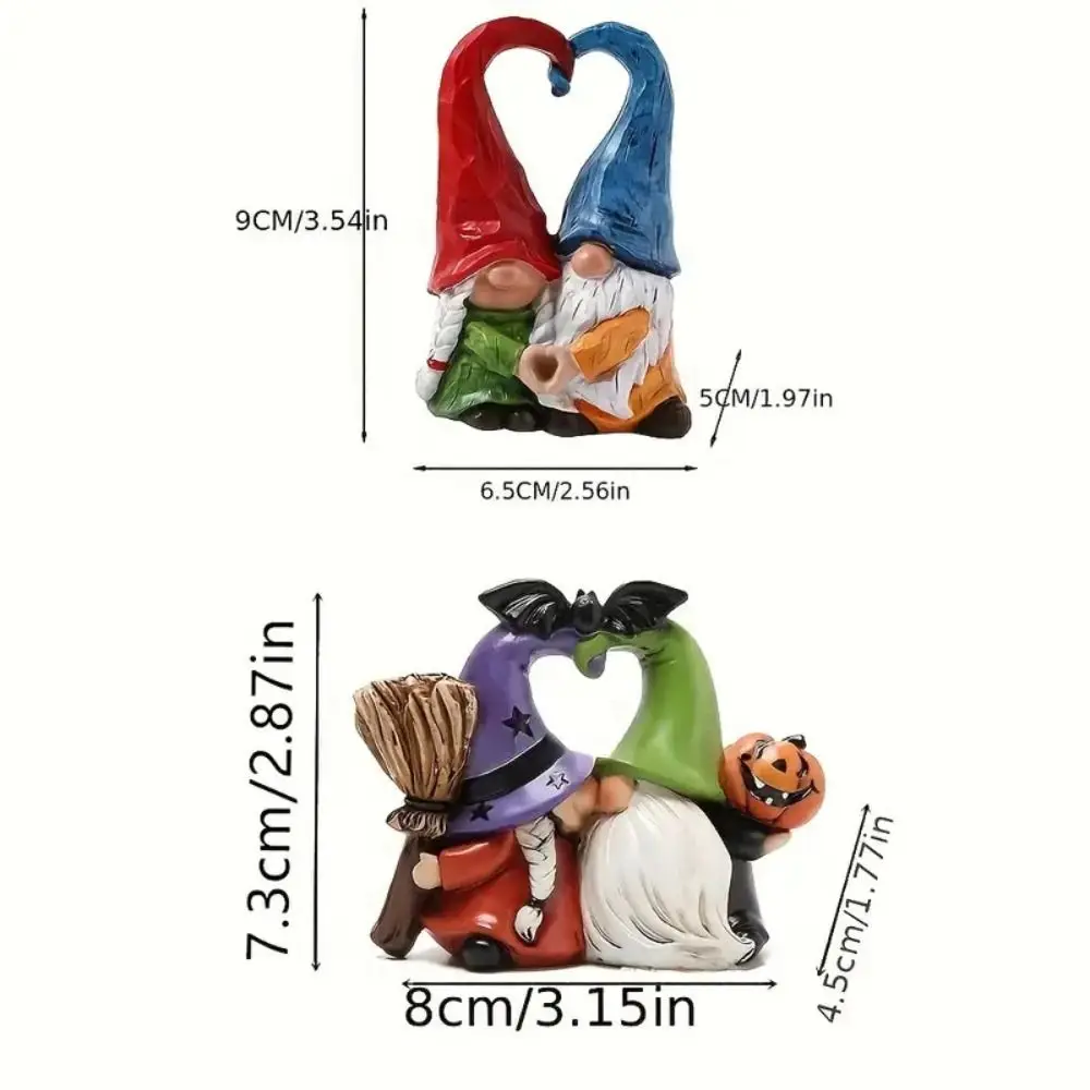 Resin Couple Dwarf Ornaments Handmad Statue Pumpkin Dwarf Figurine Sweet Love Collectible Dwarf Spirit Heart Shape Figurines