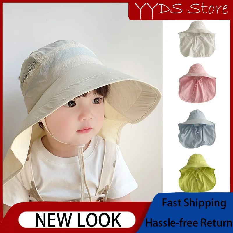 Summer Children's Sun Hat Thin Boy and Girl Quick-drying Big Brim Visor Hat Shawl Neck Guard Dome Fisherman Hat Baby Cap quick drying children s fisherman mesh hat summer big brim breathable thin shawl cap sunscreen toddler fisherman sun hat