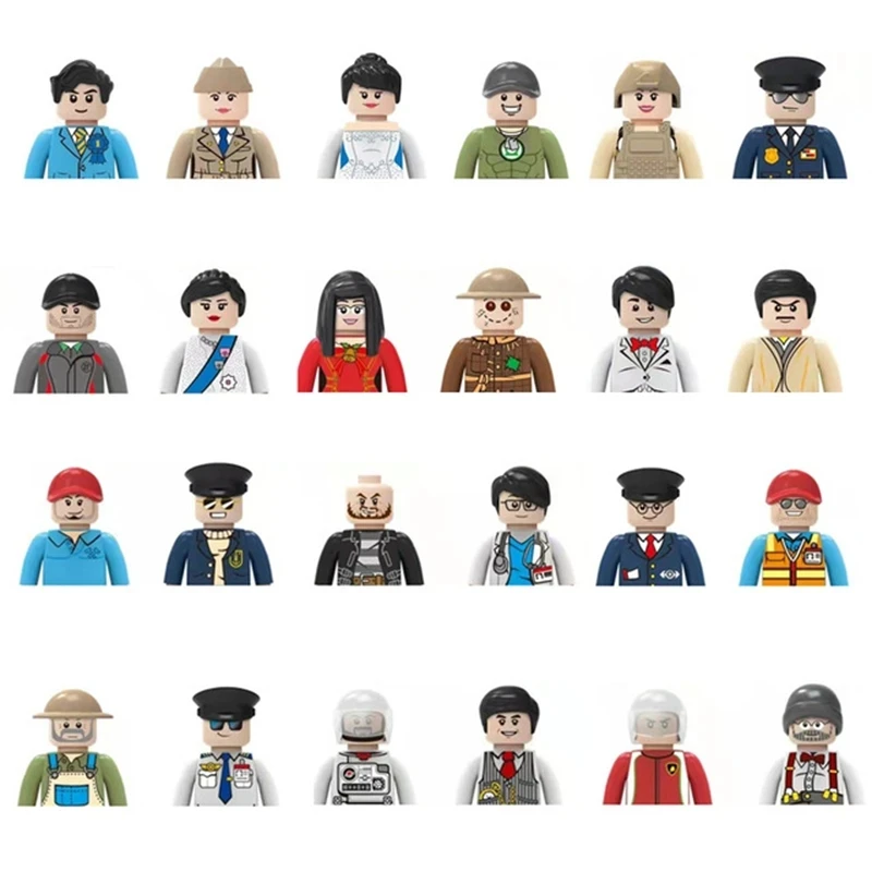 Kids 3D Family Figures Set Building Blocks City Worker Fireman Doctor Dolls Bricks Educational Toys For Children Birthday Gift 3