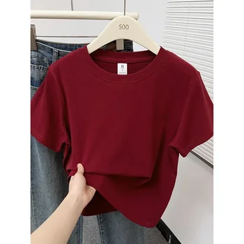 2025 صيف جديد جودة عالية عادية تي شيرت مثير قصيرة الأكمام موضة الاتجاه الصلبة النساء الملابس Y2k القمم 6