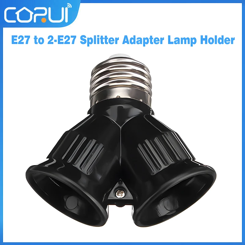 CoRui E27 TO 2E27 Socket Base LED Bulb Converter Splitter Adapter Black Fireproof Material E27 to 2 E27 Lamp Holder Converter