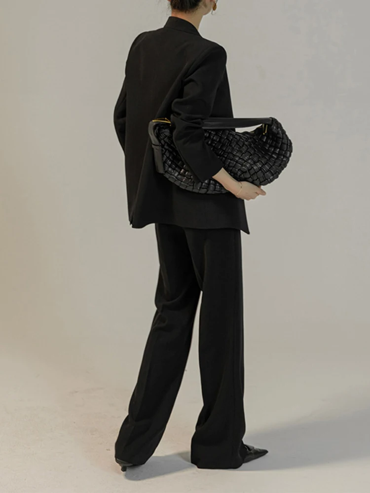 [LANMREM] Office Lady Suits Blazers Women Single Button V Neck Blazers High Waist Wide Leg Pants 2024 Spring New 26D9041