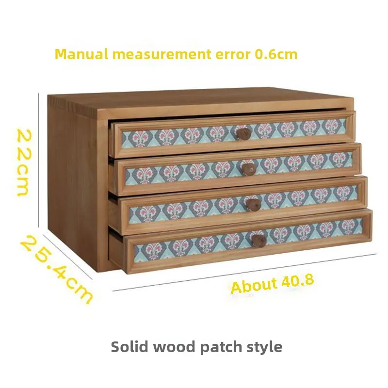 Vintage Wooden Drawer Cabinet Multi-Layer Classification Storage Box Fabric-Covered Organizer Drawer A4 Paper Stamp Organize Box 6