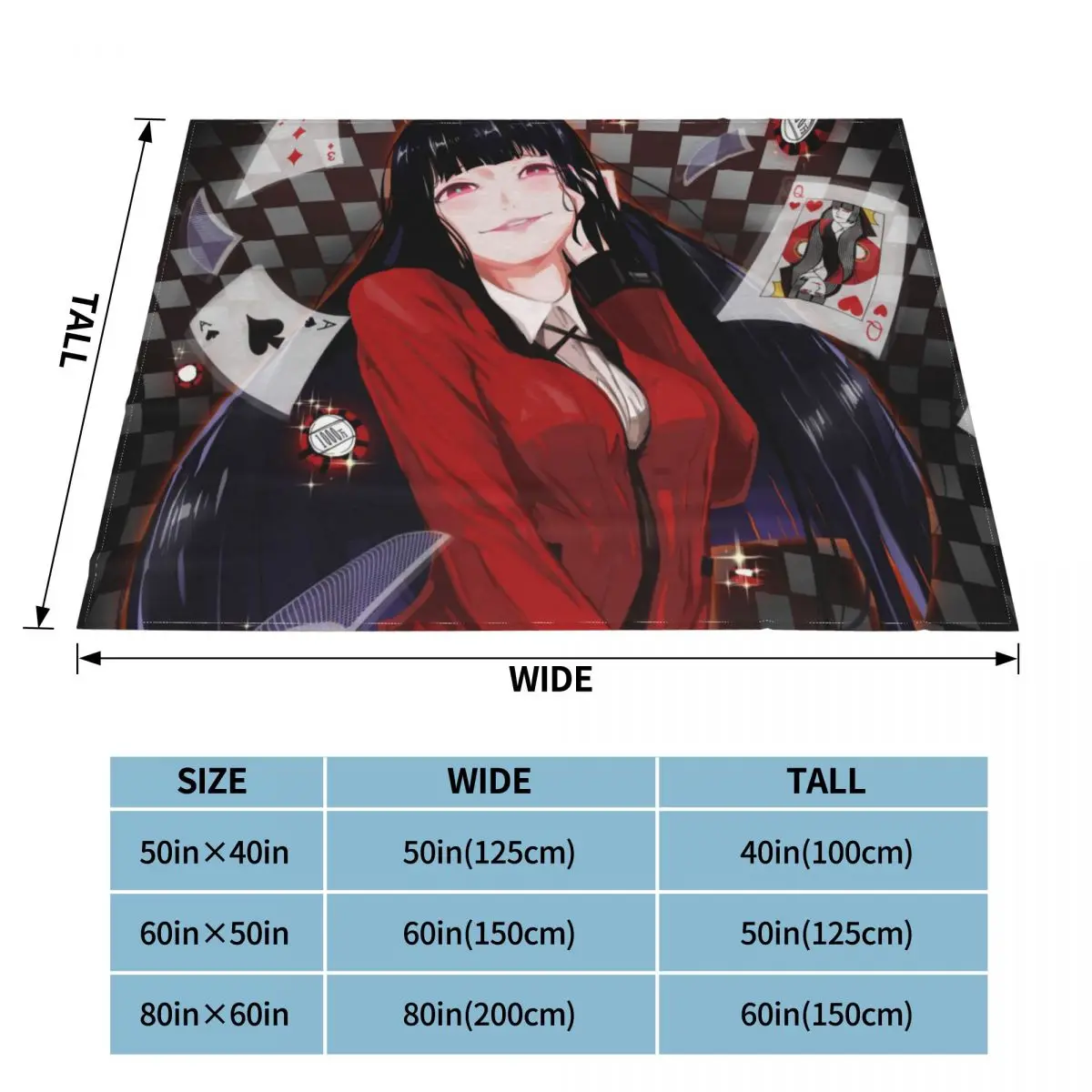 Jabami Yumeko Blanket Kakegurui Japan Anime Flannel Novelty Warm Throw Blanket for Chair Covering Sofa Decoration
