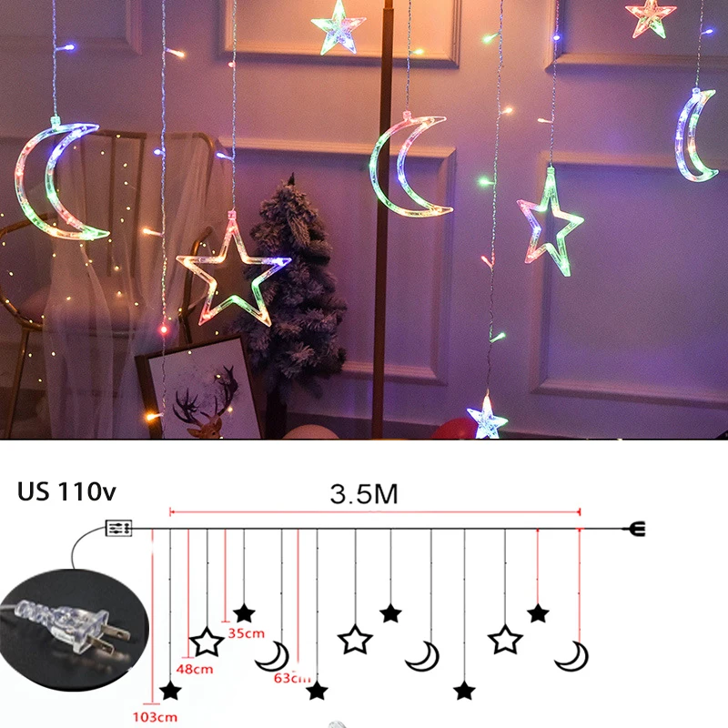 red fairy lights 3.5M 110V 220V Star Curtain String Light 138 LED Fairy Lights 8 Lighting Modes for Ramadan Party Bedroom Wedding Christmas Decor fairy light tree String Lights