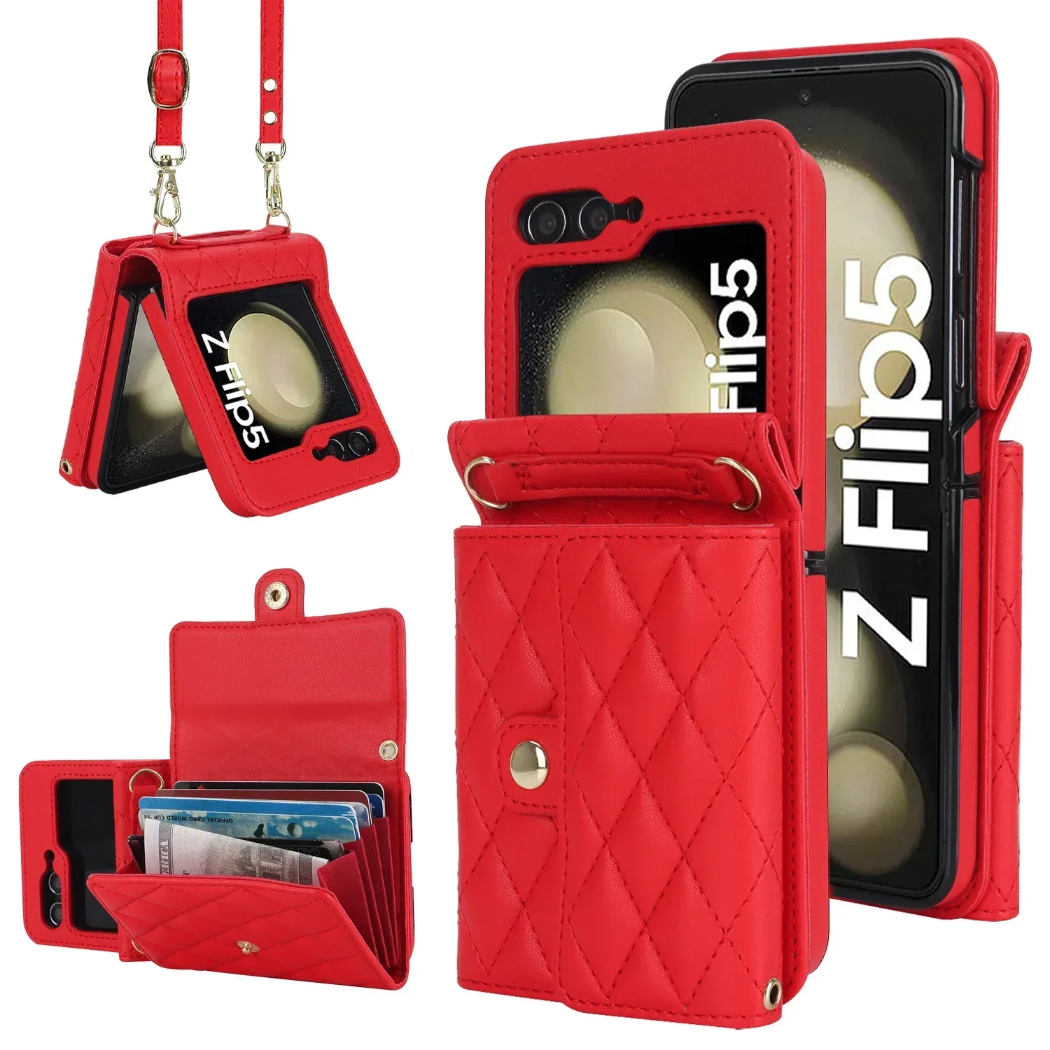 Luxurious Crossbody Leather Wallet Case with Lanyard and Card Holder