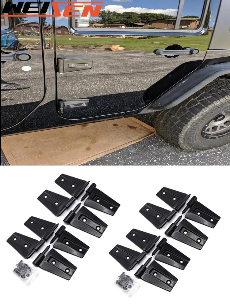 2Sets Gloss Black 4 Door Side Hinges Mount Bracket Set Heavy Duty Stainless For Jeep Wrangler JK 2007-2018 4pcs t hinges heavy duty hinges gate strap hinges for storage shed door barn door gates black 6 inches