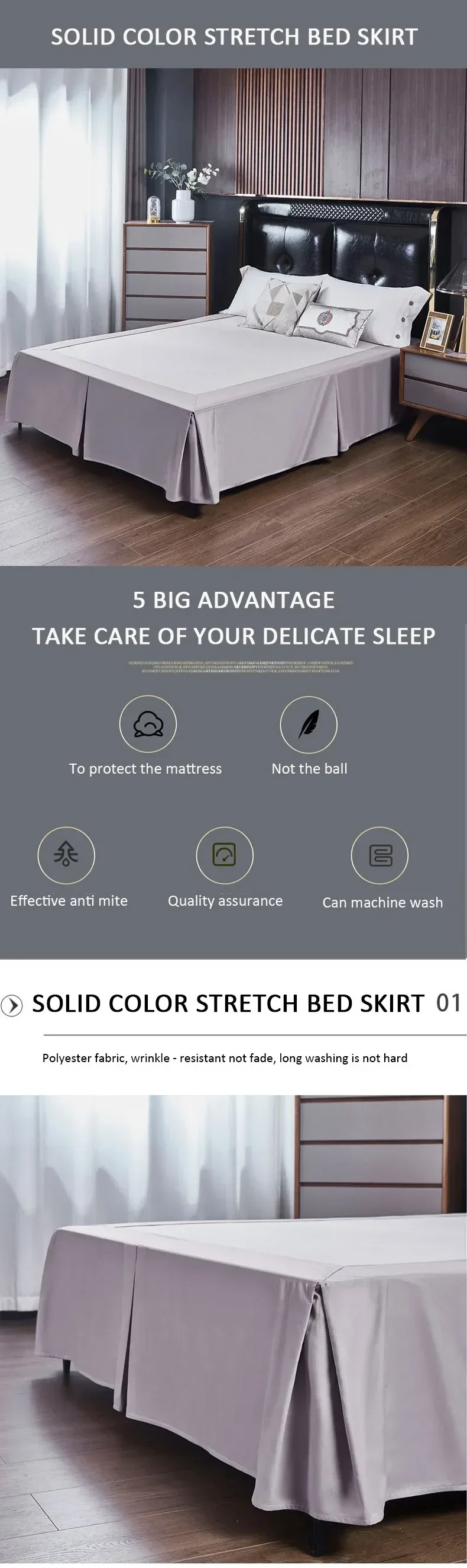 Description Picture 2 of item1PC Solid Colour Open Corner Bed Skirt Brushed Bed Cover Sheet Home Hotel Bed Skirt Bedspread Double/ King/ Queen/ Queen Size