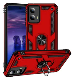 Enhanced Shockproof Armor Case with Metal Ring Holder for G Stylus 5G 2024 (Red)