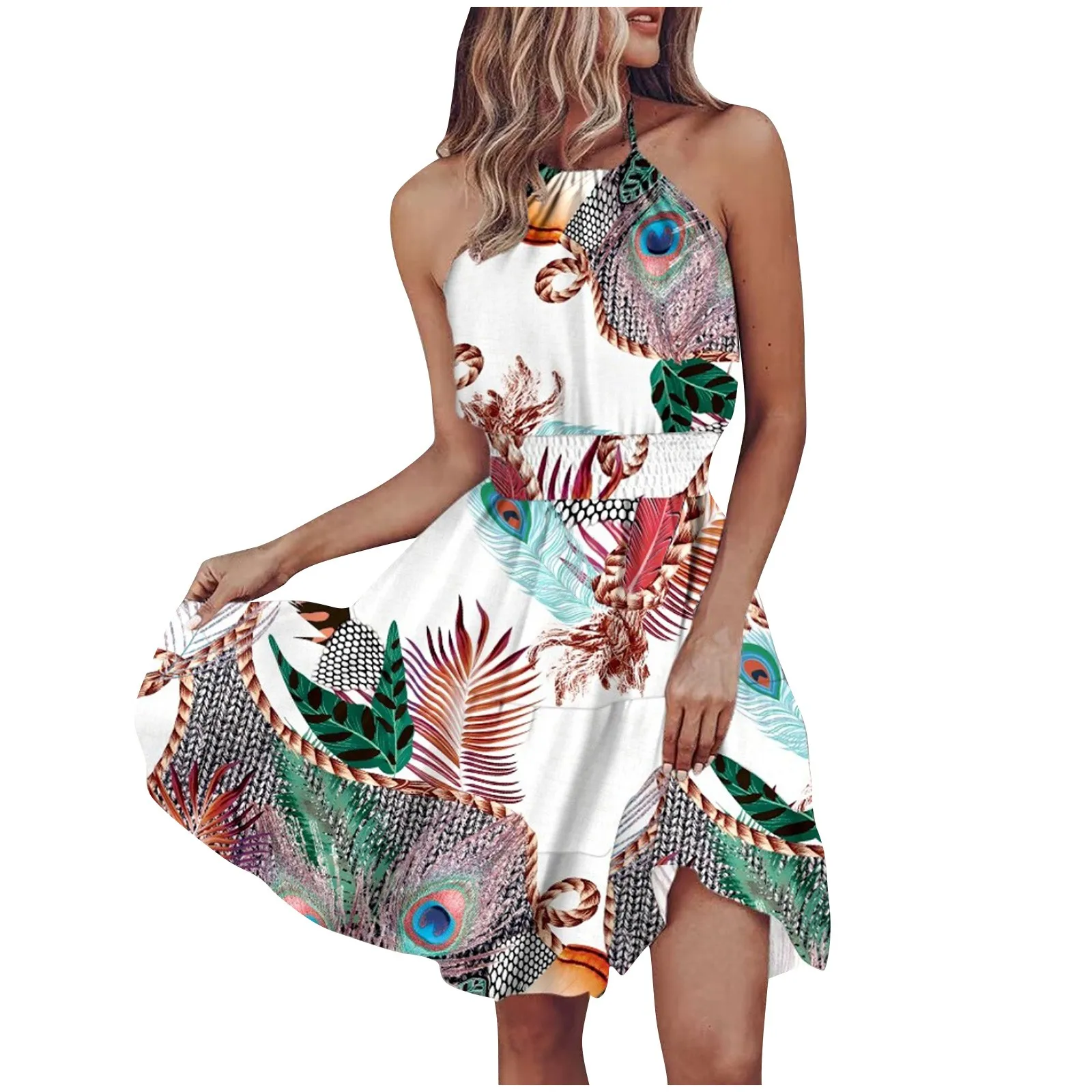 

Fashion Women's Backless Printed Dress Beach Bohemian Resort Dress Party Dress Summer Casual Female Clothing vestido