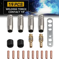 19Pcs Welder Nozzle Part Kit Binzel 15AK Conductive Tip Nozzles Contact Tips For MIG Welding Torch Welding 0.6-1.2mm