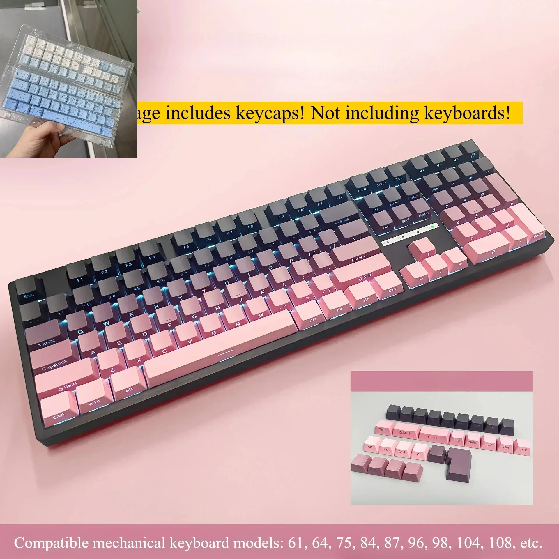 Sky Blue Gradient Backlit Mechanical Keycaps - PBT Double Shot, Engraved Design, Set of 134
