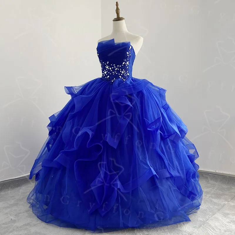 New Strapless Quinceanera Dresses Classic Party Dress Luxury Lace Ball Gown 11 Colors Prom Dress Quinceanera Gown Customize