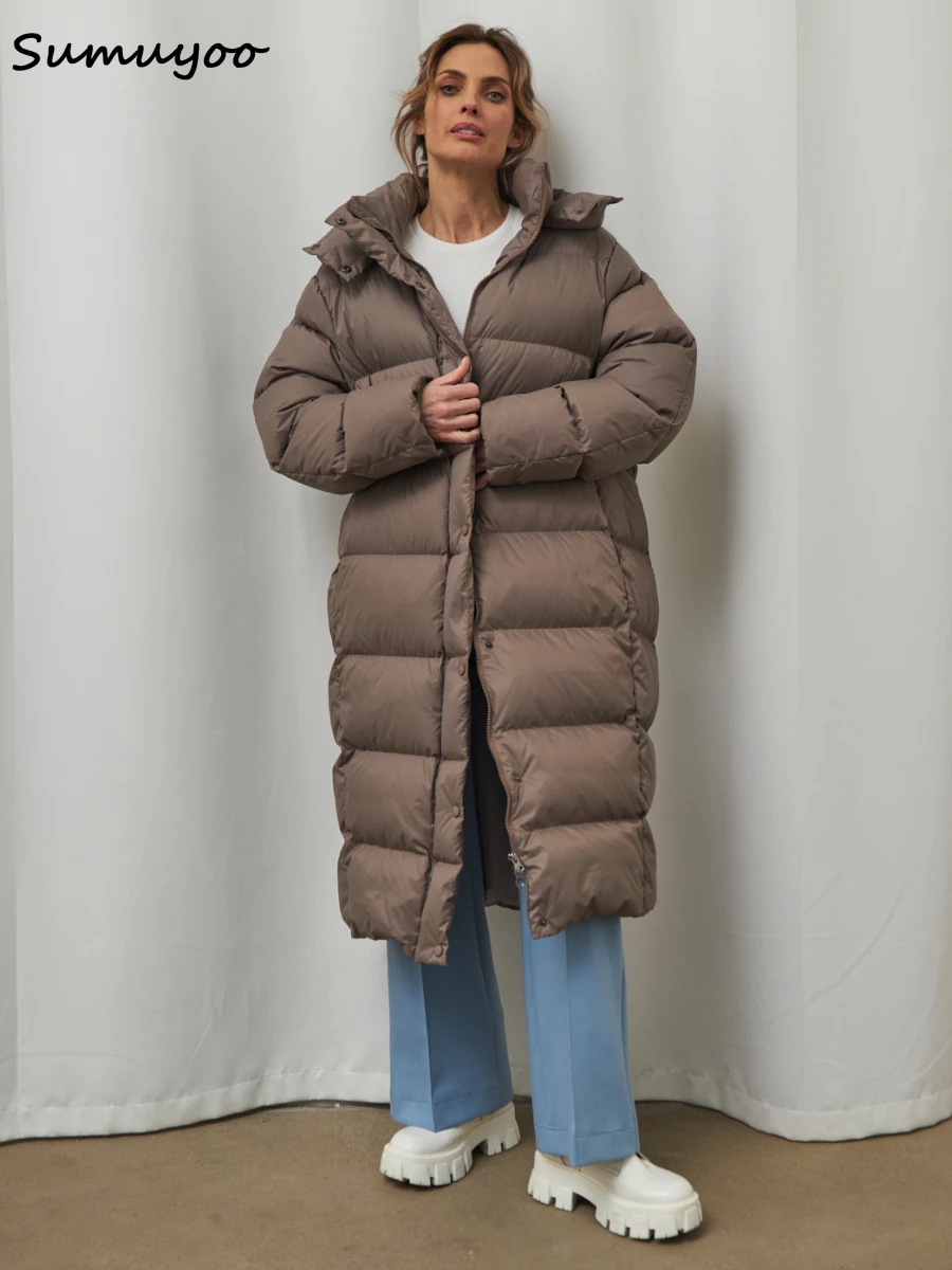 Sumuyoo Loose 90% Duck Down Coat Ladies Winter Long Sleeve Thicken Warm Long Puffer Jackets Coats for Women Down Coats