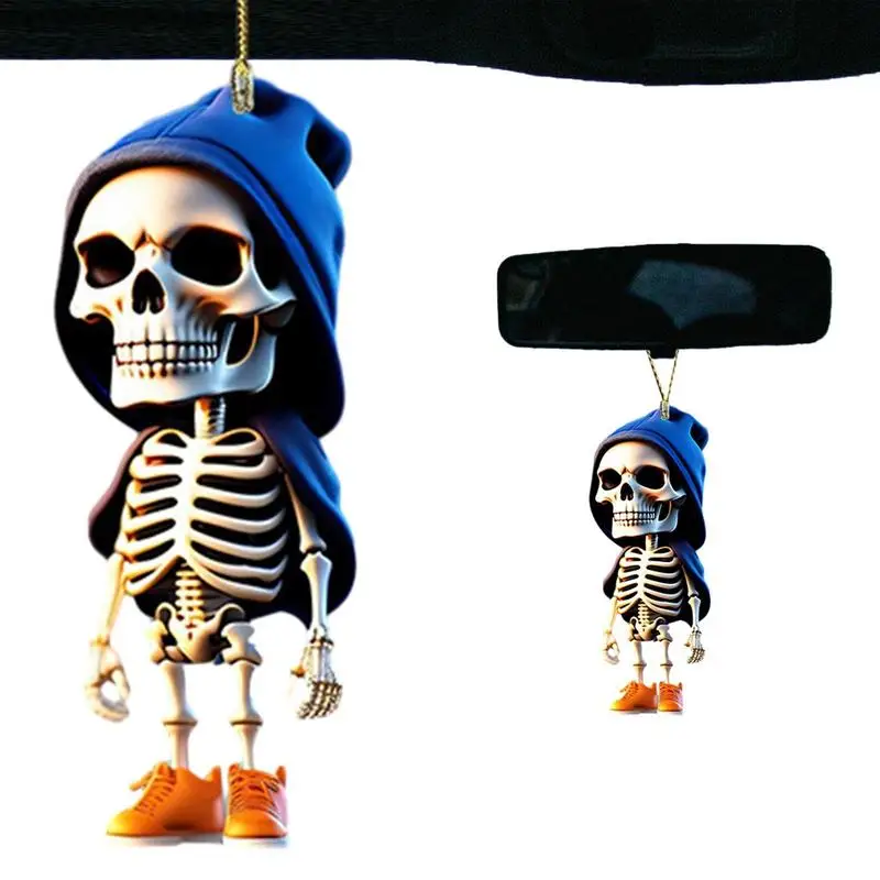 

Swinging Skeleton Car Dangle Ornament Acrylic Skeleton Figurines Car Mirror Swing Pendant Halloween Car Interior Decorations For