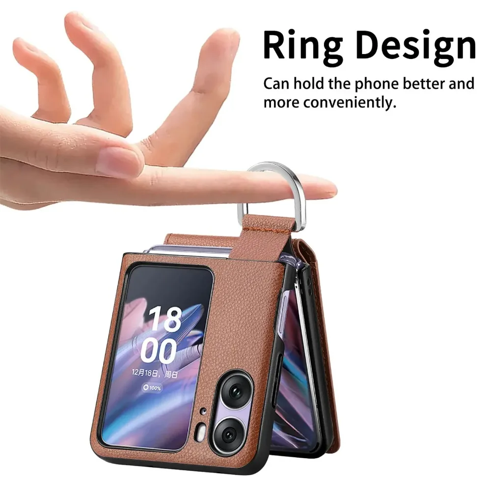 Magnetic Ring Holder Wallet Case with Kickstand - Vertical Litchi Pattern PU Leather Cover